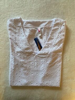 Women's White Eyelet V-Neck Swim Coverup by